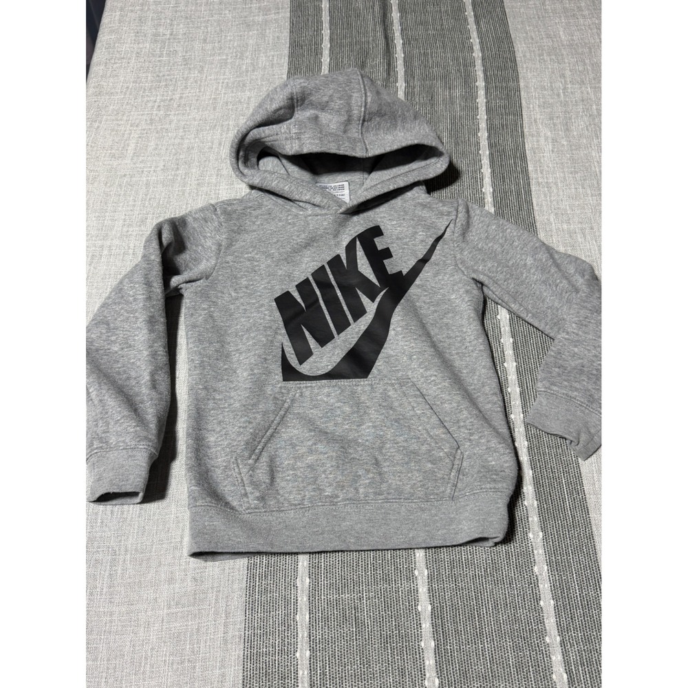Nike Kids Hoodie Gray Black Swoosh Logo Pullover Sweatshirt Size 4T 3-4 Years
